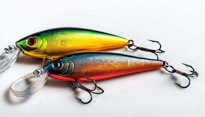 colorful fishing lures on white for fishing fans