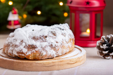 Christmas Stollen cheesecake with dried fruits and candied fruits