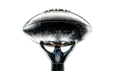 Golden championship trophy for Super Bowl highlighted in studio close-up representing achievement, tradition, and glory isolated on transparent background PNG