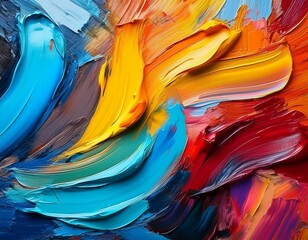 a close up of thick colorful strokes on a canvas