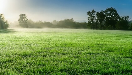 Obraz premium Green Lawn Covered With Dew