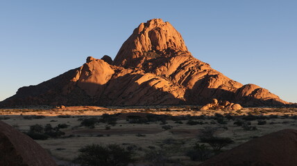 Sunrise over Spitzkoppe Mountain. Beautiful rockies of Namibia.