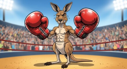 Kangaroo Boxing in Arena.