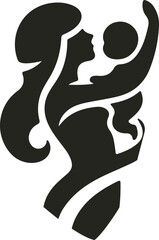 Elegant vector logo showing a mother tenderly holding her baby in a heart-shaped embrace, symbolizing love, care, and maternal connection.