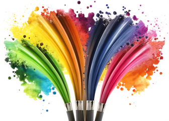 Colorful paint splashes from brushes on white background isolated on a transparent background