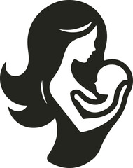 Elegant vector logo showing a mother tenderly holding her baby in a heart-shaped embrace, symbolizing love, care, and maternal connection.