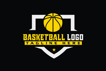 Basketball Sports badge logo vector with shield.