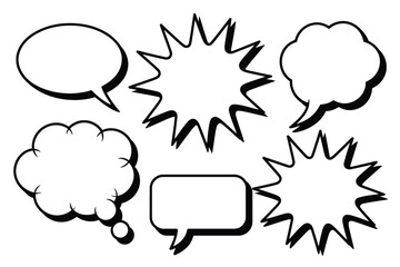 Collection of hand drawn comic book speech bubbles and thought bubbles