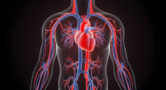 Human heart anatomy cardiovascular system blood vessels arteries veins circulatory system diagram illustration