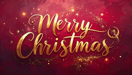 Festive gold Christmas greetings on a burgundy background featuring sparkling decorations.