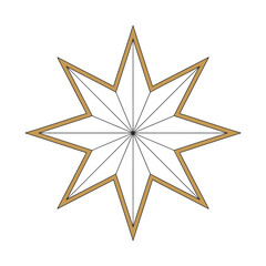 Geometric eight pointed star shape with golden outline