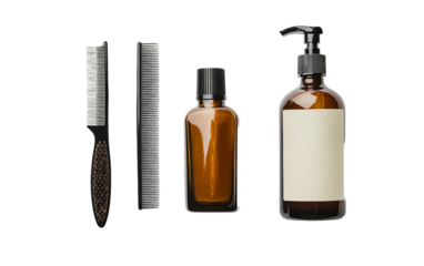 Travel grooming set with comb, razor, and lotion bottle designed for convenience, portability, and daily care isolated on transparent background PNG