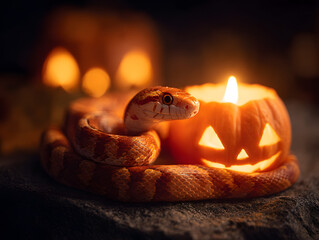 Orange snake with a Jack-o-lantern