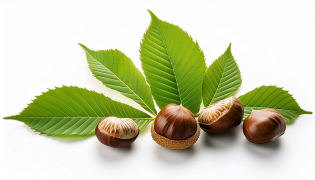 Horse Chestnut Leaves And Seed Photography Isolated On White Background - Powered by Adobe