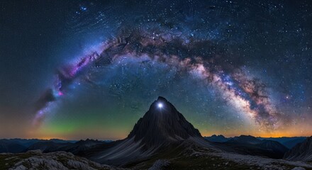 Majestic Milky Way Arching Over a Lone Mountain Peak.