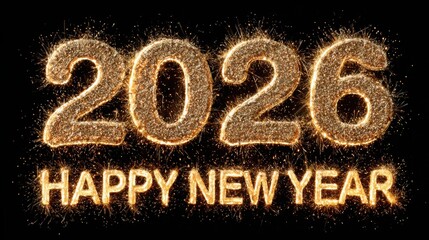 New Year celebration with sparkling 2026 text on a dark background