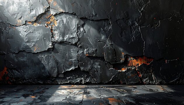 Wall, texture, slate, grunge, rough, distressed, black, cracked, rugged surface, aged, weathered, industrial, worn, imperfect, uneven, abstract, background, backdrop, coarse, gritty, scratched, fractu - Powered by Adobe