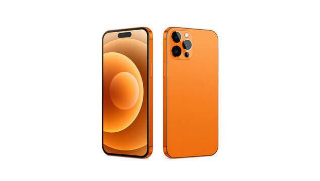 Front and back view of iPhone 17 Pro Max in orange color with transparent background. No logo, clean minimalist design, realistic professional mockup.
