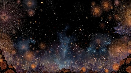 Fototapeta premium Colorful fireworks illuminate the night sky with vibrant bursts of light and energy
