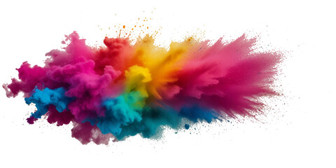 Vector abstract colorful rainbow holi paint and colorful cloud smoke powder explosion isolated on transparent wide panorama background.	