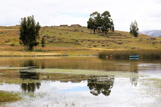 Pre-Hispanic Inca ruins at Intihuatana Archaeological Complex in Ayacucho, Peru.