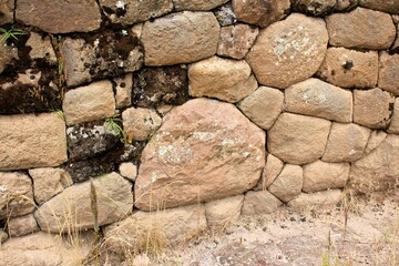 Pre-Hispanic Inca ruins at Intihuatana Archaeological Complex in Ayacucho, Peru.