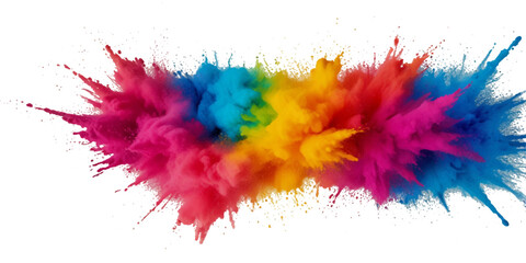 Vector abstract colorful rainbow holi paint and colorful cloud smoke powder explosion isolated on transparent wide panorama background.	