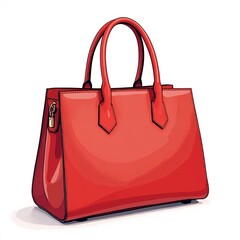 A red leather women's handbag isolated on a white background, pattern.