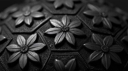 Black and silver embossed floral metal pattern