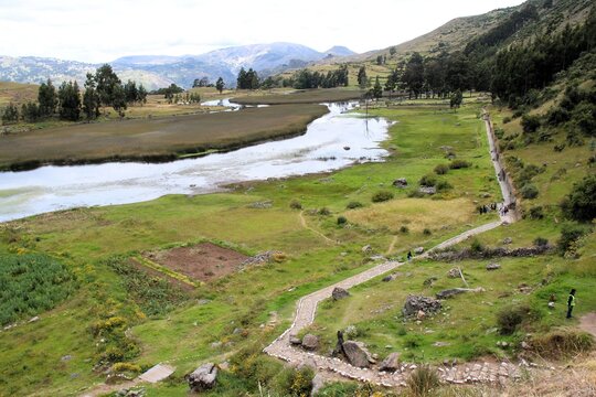 Pre-Hispanic Inca ruins at Intihuatana Archaeological Complex in Ayacucho, Peru.