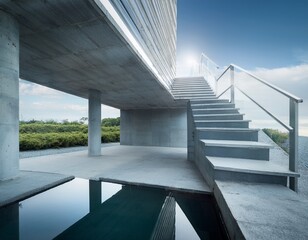 Fototapeta premium concrete structure with stairs and reflection architecture use cases