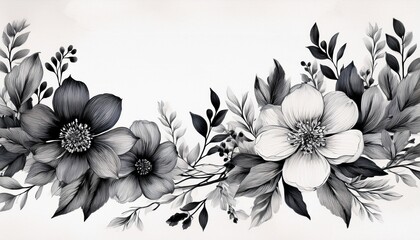 black and white watercolor floral border vintage style minimal design high resolution high contrast high detail sharp clarity
