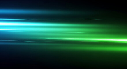 A dynamic display of horizontal light streaks transitioning from blue to green on a dark background created with generated ai