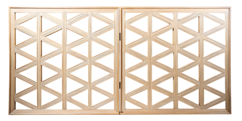 Light wood geometric lattice screen panel isolated on a transparent background wooden