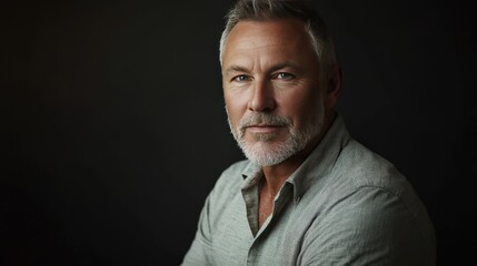 Confident Mature Man with Salt and Pepper Beard in Soft Lighting Portrait