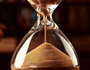 antique hourglass with sand flowing symbolic of time passing sequence age