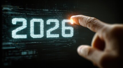 Futuristic display of the year 2026 with an illuminated touch
