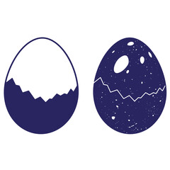 Obraz premium Vector illustration of a pair of blue easter eggs one hatched and the other still whole