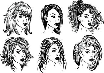 Diverse Women Portraits in Black and White Fashionable Hairstyle Collection