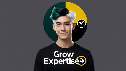Clean friendly male character design in bold circular frame
