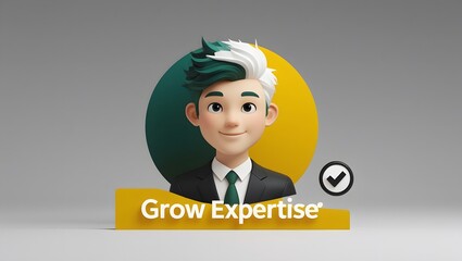 Minimal modern digital avatar with green and white hairstyle
