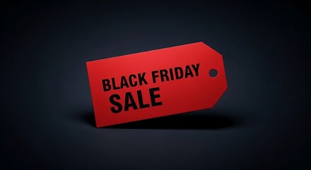 Red Black Friday Sale Tag with Deep Shadow and Dramatic Lighting on Dark Background Illustrating Shopping Promotions and Discount Offers
