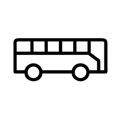 Outline icon of a bus with windows and wheels on a black background transportation vehicle