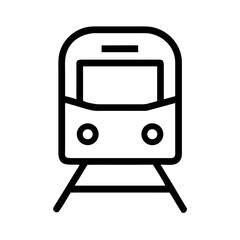 Simple line art icon of a train front on black background