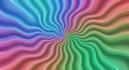 A vibrant swirl of rainbow hues with radiating lines converging at the center point of the image created with generated ai