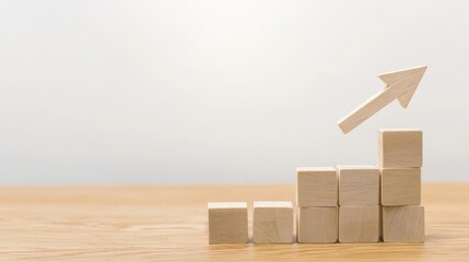 Professional Business Concepts for Presentations: Abstract of Growth, Progress, and Success with Wooden Blocks and an Arrow