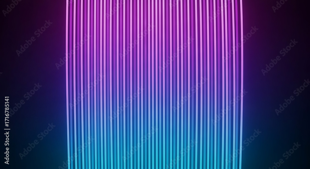 Wall mural a vertical array of neon light tubes transitioning from purple to blue against a dark background cre