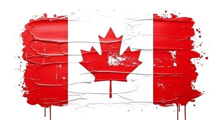 Artistic textured canadian flag with maple leaf and red splatters
