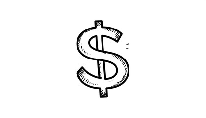 Obraz premium A hand-drawn dollar sign, detailed with textured lines, is presented against a plain white background.