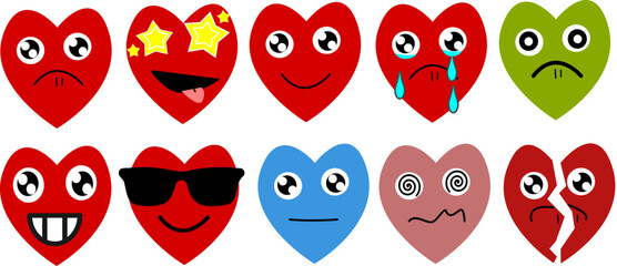 vector illustration of a set of red hearts